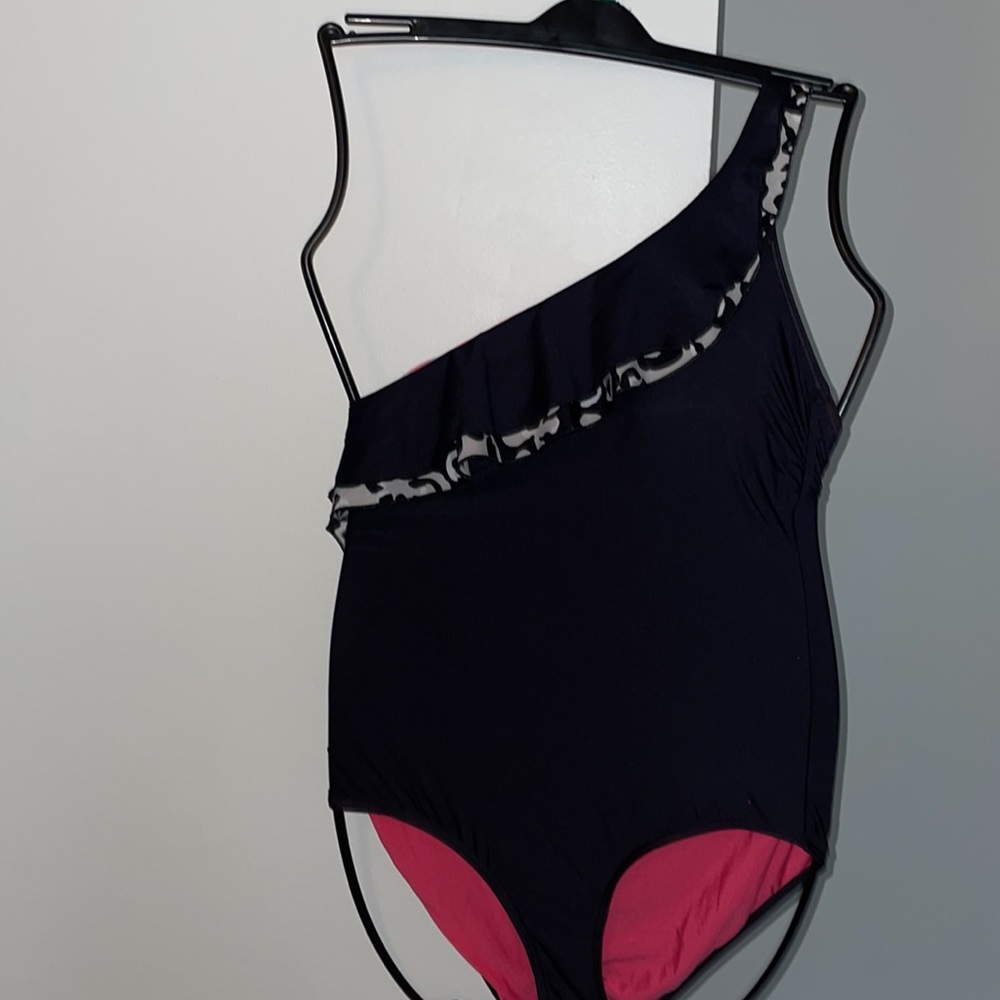St. John One Shoulder Leopard Print Ruffles Swim Suit - Size 12